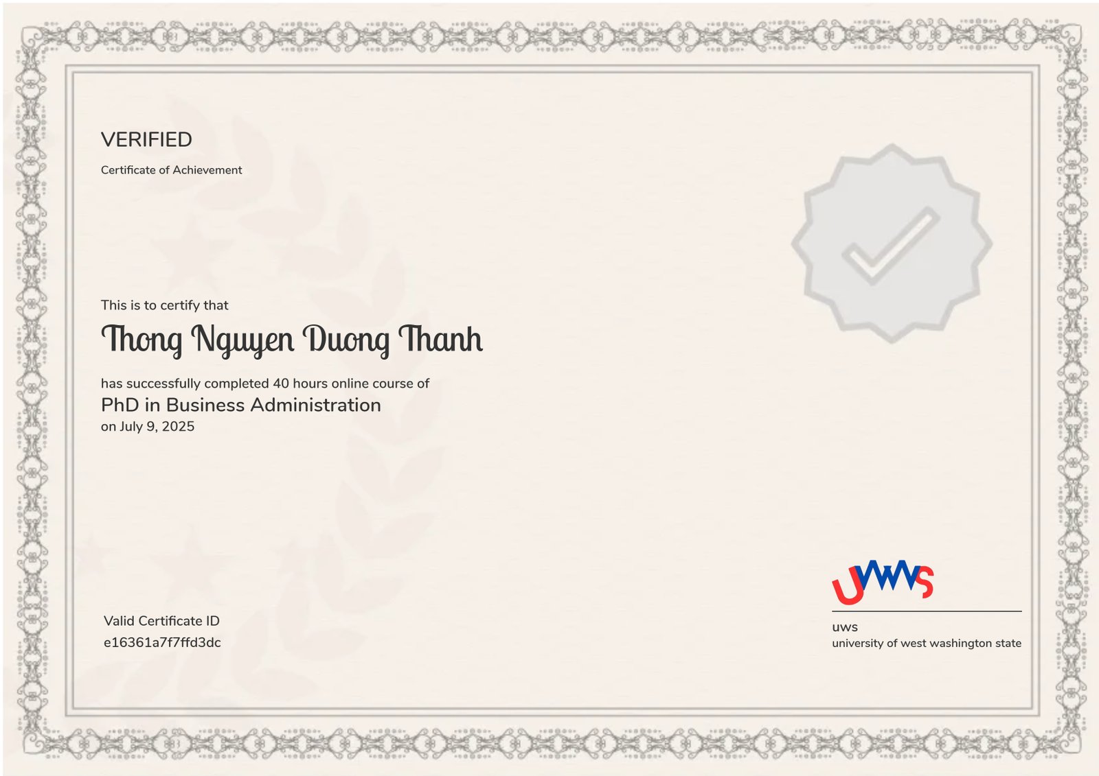 Doctor of Philosophy in Business Administration